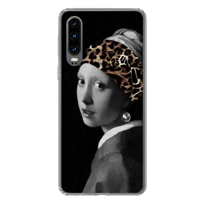 Produktbild von MuchoWow® Handyhülle Schutzhülle Hülle für Huawei P30 Mädchen mit dem Aufdruck - Pantheraufdruck - Schwarz - Weiß Silikon Softcase Handy Hülle - Kartenbesitzer