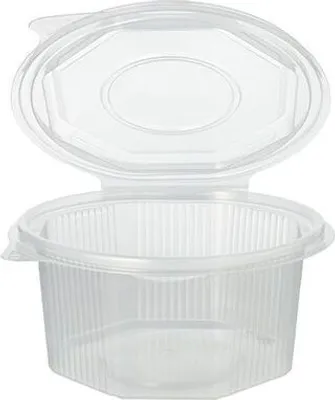 Produktbild von Verpackungsbecher mit Klappdeckeln, PP 8-eckig 500 ml 5,6 cm x 11 cm x 11 cm transparent