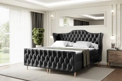 Produktbild von ALTDECOR Boxspringbett mit Holz Füßen, Matratze und Lattenrost, Topper, Fußteil, Polsterbett mit Bettkasten, Bett mit Stauraum H4-Matratze, Doppelbett - VILA-FD-Z - 140x200 - Schwarz Kunstleder