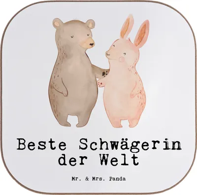 Produktbild von Mr. & Mrs. Panda Untersetzer für Gläser Hase Beste Schwägerin der Welt - Weiß - Geschenk, Frau, Bruder, Ehemann, Schwester, Coaster, Teeuntersetzer, Familie, Geschenkidee