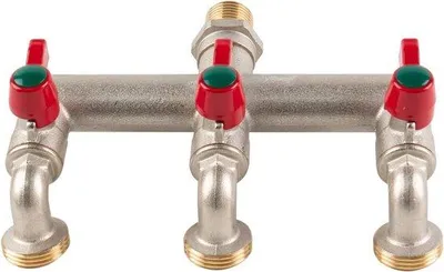 Immagine prodotto di Rubinetti a doppia testa a parete per giardino - Rubinetti a sfera in ottone da 3/4 di pollice, 3 uscite, resistenti alle intemperie, per balcone