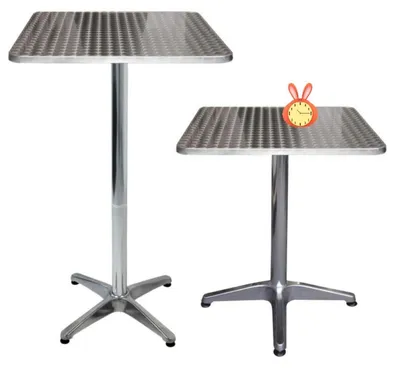 Image de Table haute de bistrot, plateau en aluminium et en acier inoxydable, réglable en hauteur (70/115 cm), pour intérieur et extérieur, dimensions 60x60 cm