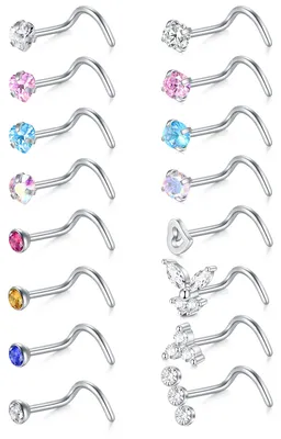 Obrázok produktu pre Nerezová oceľ – bez piercingu – zirkón – 16 kusov – rôzne hrúbky – vnútorný priemer 6/8/10/12 mm