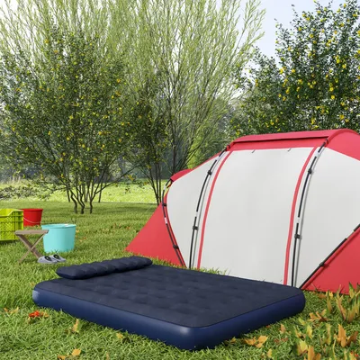 Produktbild von Luftmatratze 2 Personen mit Handpumpe, aufblasbares Gästebett, Doppel-Luftbett, Blau | 203 x 152 x 22 cm | bis 200 kg