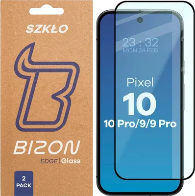Produktbild von 2x Gehärtetes Glas für Google Pixel 10 / 10 Pro / 9 / 9 Pro, Bizon Glass Edge Duo, Schwarzer Rahmen