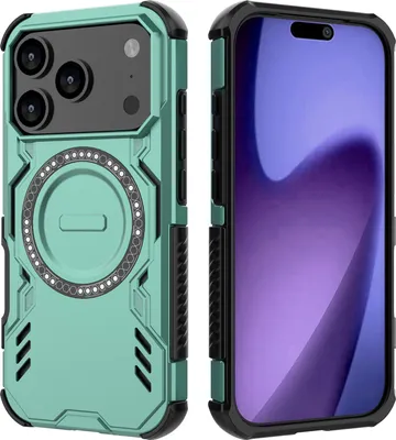 Image de Coque magnétique pour iPhone 17 Pro, bumper hybride PC et TPU, aérations pour la dissipation de la chaleur Coque verte