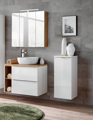 Produktbild von Badmöbel Set 5-tlg Badezimmerset PERUGIA Weiss HGL ohne Waschbecken