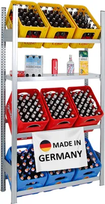 Produktbild von Getränkekistenregal CHIEMSEE  Germany | HxBxT 185x106x34cm | 9 Kisten auf 3 Ebenen + Board | Verzinkt