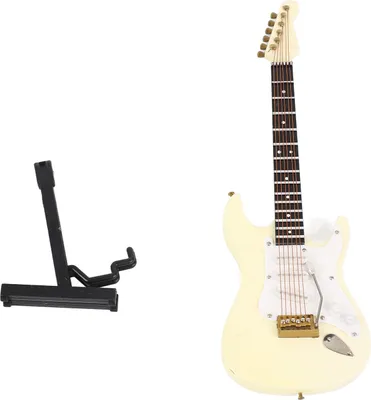 Image de Modèle de guitare miniature, basse électrique avec support pour la maison, maison de poupées, ornement, blanc