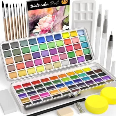 Produktbild von Omgoods – 100-farbiges Aquarellset mit Pinseln und Papier