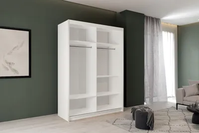 Produktbild von Kleiderschrank JAMAJKA 150 cm Schiebetürenschrank mit Spiegel Weiss + Grau Lamellen