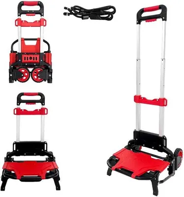 Produktbild von Unyqoos® Klappbarer Transportwagen – robuster Stahlrahmen, höhenverstellbarer Teleskopgriff, Gummiräder Ø 12,7 cm, 4 kg, faltbar 65×40×6,5 cm