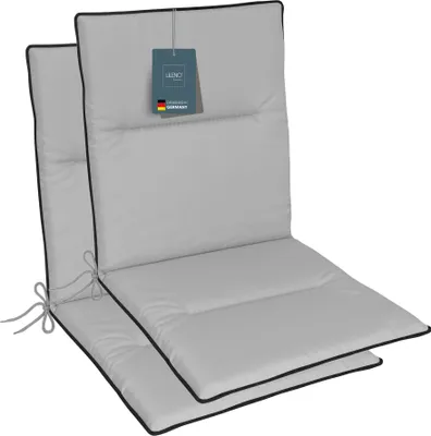 Produktbild von LILENO HOME Gartenstuhl Auflagen als [2er Set - Niedriglehner] in Silber + Keder Anthrazit - bequeme Liegen als Sitzauflagen für Gartenmöbel - Stuhlkissen für Gartenstühle und Klappstühle