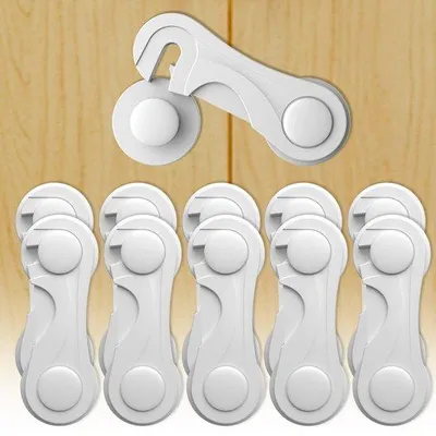 Imagen del producto de Ibenzoa® Sistema de seguridad para armarios y cajones para niños – Juego de 10 unidades, cierres de ABS de 9,5 x 3,5 x 1,6 cm, autoadhesivos (3M), montaje sin herramientas, también apto para refrigeradores