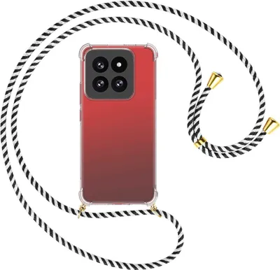 Produktbild von Handykette Backcover-Schutzhülle mit Band (Metall goldfarben) für Xiaomi 14 Pro (23116PN5BC) - schwarz/weiß gestreift