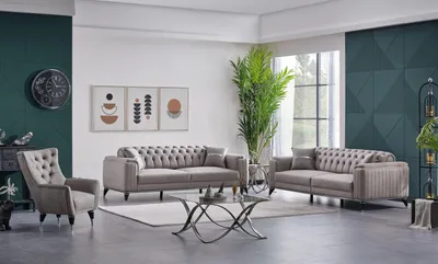 Produktbild von Sitzgruppe/Sofa Set - Wohnzimmergarnitur "Elina" 3+3+1-Hellgrau