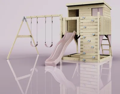 Produktbild von OutdoorToys Spielturm Nils aus Holz in Rosa Altrosa, mit Kinderschaukel