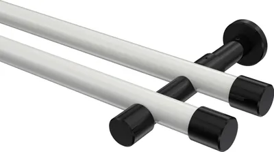 Produktbild von Interdeco Gardinenstange / Vorhangstange Weiß / Schwarz, Typ Prestige Santo (Kappe) ohne Ringe, 20 mm Ø 2-läufig, 200 cm