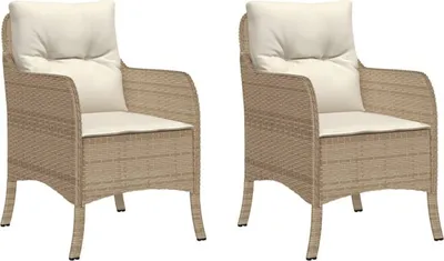 Produktbild von vidaXL Gartenstühle mit Kissen 2 Stk. Beige Poly Rattan
