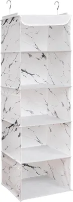 Immagine prodotto di Organizzatore da appendere - Organizzatore per armadio - Contenitore per abbigliamento - Cinque scomparti - 30 x 30 x 108 cm - Motivo bianco
