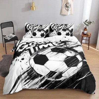 Productafbeelding van Unyqoos® voetbalbeddengoedset – microvezel, 1 dekbedovertrek + 1 kussensloop met cartoonvoetbalprint en verborgen rits