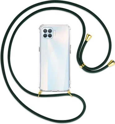 Produktbild von Handykette Backcover-Schutzhülle mit Band (Metall goldfarben) für Oppo A93 - dunkelgrün