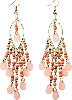 Immagine prodotto di Orecchini Boho da donna con pendente orientale, bianco, metallo, lunghezza 12,8 cm