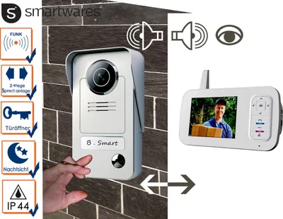 Produktbild von Smartwares VD38W Drahtlose Videotürsprechanlage, 8,89 cm (3.5"), TFT, 45°, Weiß, Tasten, 5 V