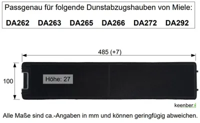Produktbild von Aktivkohlefilter passend für Miele Dunstabzugshauben DA262, DA263, DA265, DA266, DA272, DA292 / Originalbezeichnung DKF4