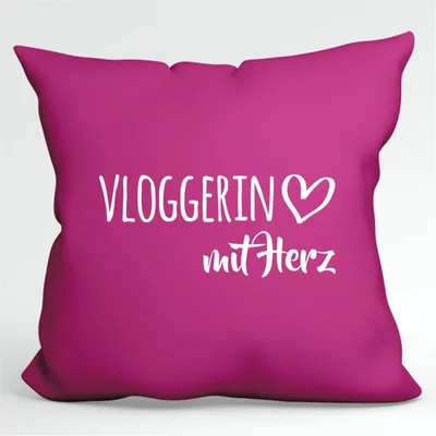 Produktbild von Huuraa Kissenbezug Vloggerin mit Herz 40x40cm Fuchsia Baumwolle Dekokissenbezug Geschenkidee