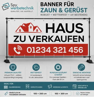 Produktbild von Vinyl Werbebanner mit individuellem Druck, wetterfest, PVC, 300 x 100 cm