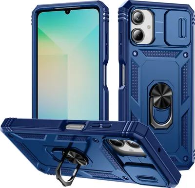 Produktbild von Galaxy A06 Hülle, Schiebe Kamera Schutz Stoßfest Schutzhülle mit Ringhalterung Ständer für Samsung Galaxy A06 Blau