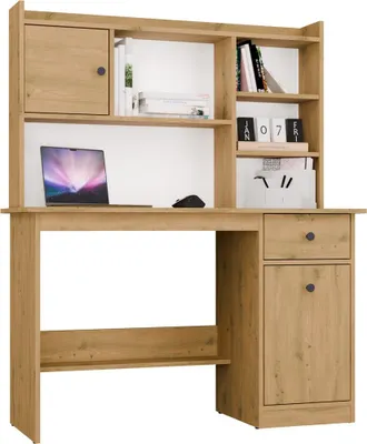 Produktbild von Schreibtisch CHESTER mit Aufsatz Schublade Tür und Regalen Artisan Eiche 120x45x145 cm