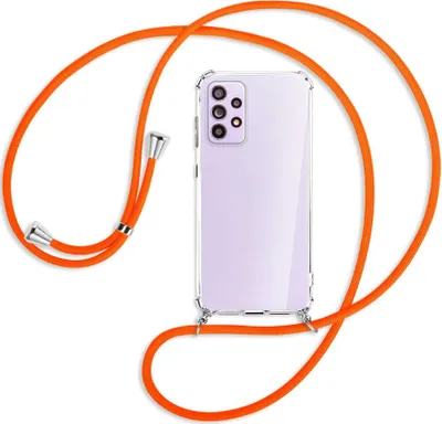 Produktbild von Handykette Backcover-Schutzhülle mit Band (Metall silberfarben) für Samsung Galaxy A33 5G - neonorange