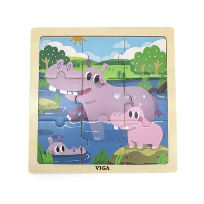 Image de VIGA Puzzle en bois Hippos 9 éléments