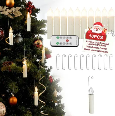Obrázok produktu pre Sada 10 bezdrôtových LED vianočných sviečok LARS360, vznášajúce sa vianočné ozdoby s diaľkovým ovládaním a časovačom, teplá biela farba (2200 K), 4 časové nastavenia, 4 režimy osvetlenia, bez batérií