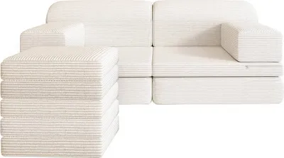 Immagine prodotto di Home Deluxe Divano da gioco LIV incl. blocchi impilabili - Cord Beige I Divano da gioco per bambini, Divano da gioco con scivolo, Divano da gioco per bambini con blocchi impilabili, Divano da gioco multifunzionale, Mobili per bambini creativi, Seduta modulare per bambini, Divano per cameretta per bambini, Divano per bambini a partire da 18 mesi, Divano da gioco per bambini, Divano per bambini lavabile, Mobili per bambini sicuri, Divano da gioco allungabile, Divano per bambini robusto, Mobili da gioco per ba