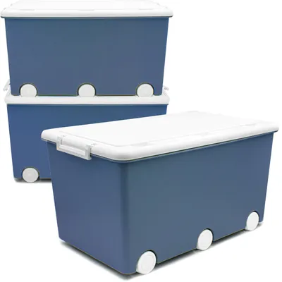 Produktbild von Aufbewahrungsboxen 50L mit Deckel - Stapelbare Boxen mit Rollen