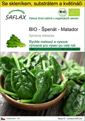 Obrázek produktu pro SAFLAX Kultivační sada - BIO - Špenát - Matador - Spinacia oleracea - 300 Semena - S mini skleníkem, pěstebním substrátem a 2 květináči