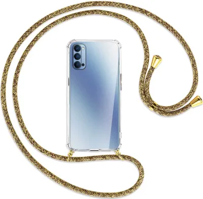 Produktbild von Handykette Backcover-Schutzhülle mit Band (Metall goldfarben) für Oppo Reno4 5G - braun+beige