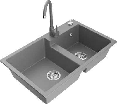 Produktbild von Mexen Tomas 2-Becken-Granitspüle mit Mischbatterie Telma, Grau - 6516-71-670200-71