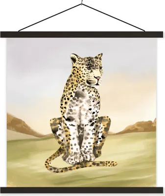 Produktbild von MuchoWow® Textilposter Leopard - Dschungel - Gras 90x90 cm mit schwarzem Rahmen - Magnetisches