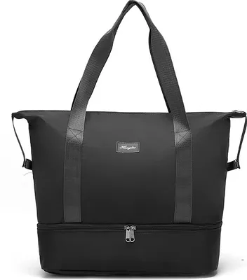 Image de (Noir) Grand sac de voyage, sac de gym imperméable et extensible en forme de sac marin, sac de nuit Weekender pour les sacs de voyage