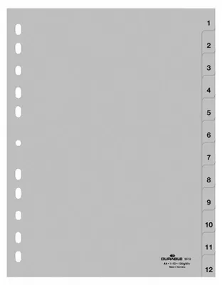 Produktbild von Register A4 1-12 PP grau Packung mit 25 Stück