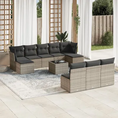 Produktbild von Design 11-tlg. Garten-Sofagarnitur mit Kissen Grau Poly Rattan, Gartenmöbel-Sets 2024 Neu