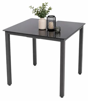 Immagine prodotto di Tavolo da giardino in vetro e alluminio | Tavolo da pranzo | ca. H. 73 x W. 80 x D. 80 cm | Antracite | Tavolino da giardino Mobili da giardino