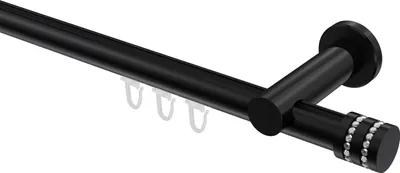 Produktbild von Interdeco Innenlaufstange / Gardinenstange mit Innenlauf Schwarz, Typ Platon Estana (Glitzerkappe), 20 mm Ø 1-läufig, 180 cm