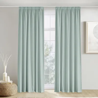 Image de Ensemble de 2 rideaux transparents gris-vert de 140 x 220 cm, avec bande de plis