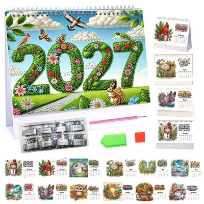 Diamond Painting Tischkalender 2026, 12 Monate, DIY-Bastelset