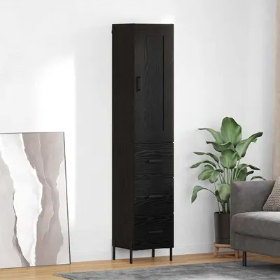 Produktbild von Hochwertiges Schwarz Eichen-Optik Sideboard 34,5 x 34 x 180 cm Holzwerkstoff mit Schublade und Tür für Esszimmer Wohnzimmer Flur Kommoden & Sideboards